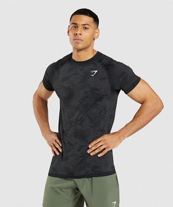 Pánské T Shirts Gymshark Geo Seamless Černé Šedé | CZ 2528XYU